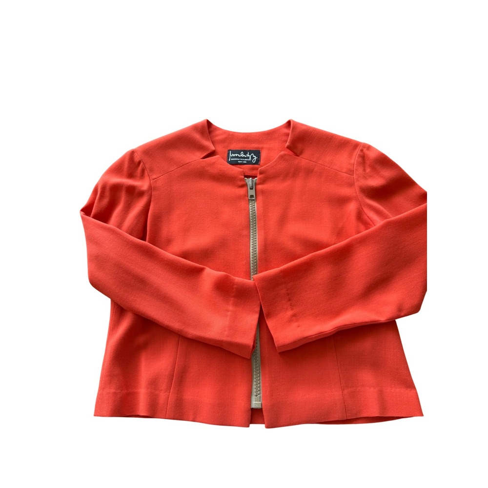 Marianne Novobatzky New York Coral Orange Zip Front Collarless Jacket Womens